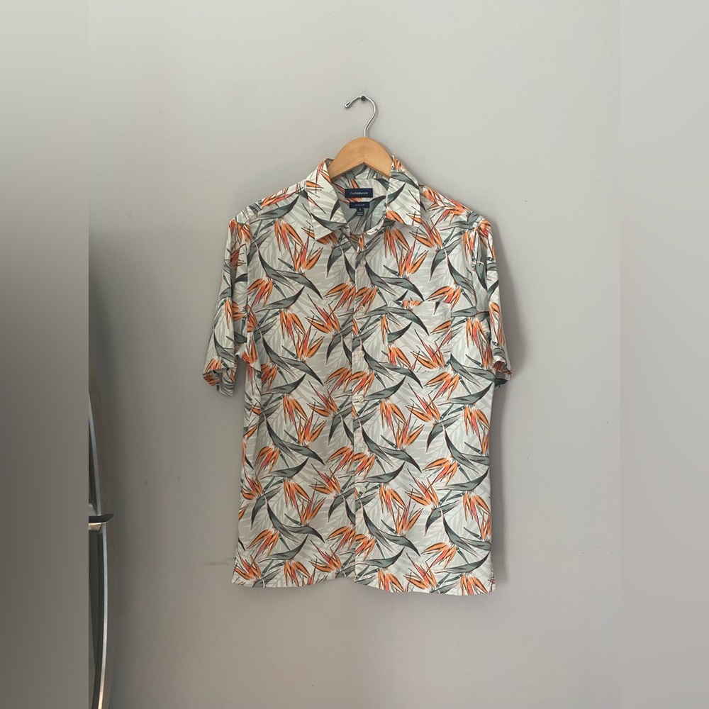 croft & barrow Tropical Leaf Print Button-Down Shirt in Cream, Orange, Green